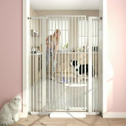 55.11" Extra Tall Cat Gate 29.5-40.6 Wide Pat Gate with Small Cat Door Safety Pet Gate NO Drilling Pressure Mount Kit for Cats and Dogs Indoor Doorways liveing Room Bedroom