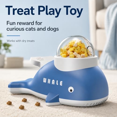 Interactive fuzzibud cat Treat Toy & Duck Treat Dispenser for Dogs - Slow Feeder cat Feeder Puzzle for Boredom Relief, Puzzle Toy with 3 Lids (Little Whale Food Spiller)