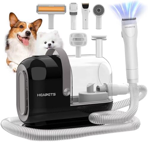 HEAPETS Dog Grooming Vacuum Kit - 3L Vacuum with 7 Tools, Low Noise Electric Clipper and Brush for Pet Shedding at Home, Black