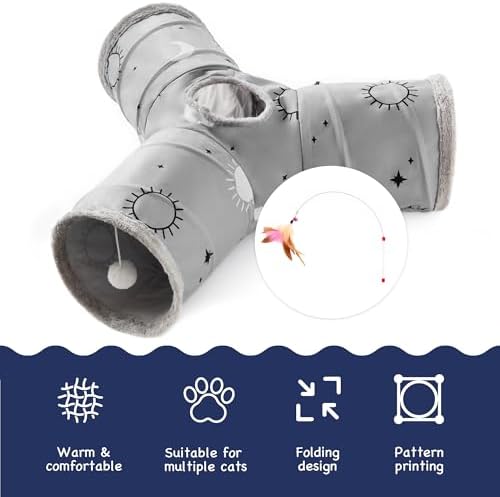 Tempcore Cat Tunnel, 3-Way Collapsible Toy for Indoor Cats, Grey Sun