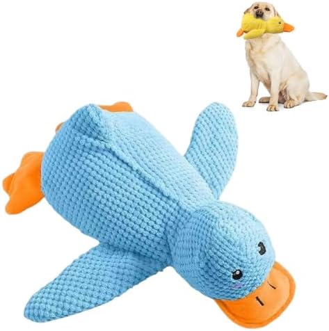 Squeaky Plush Duck Dog Toy for Aggressive Chewer with Built-in Sound，Blue