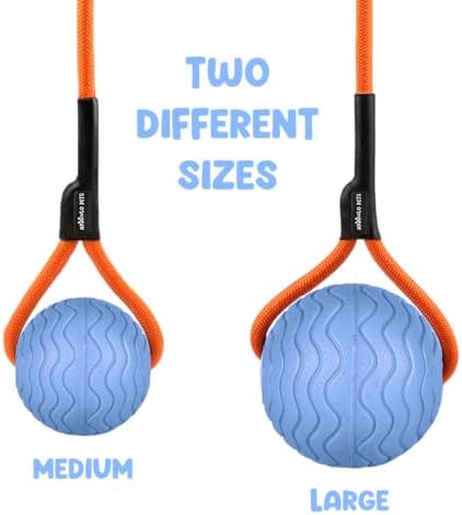 Dog Ball Toy with Rope, Durable EVA Foam Floating Dog Toy, Interactive Fetch & Toss n’ Train Tug Ball for Dogs, Bouncy Pet Ball for Outdoor Indoor Play - Blue, Medium