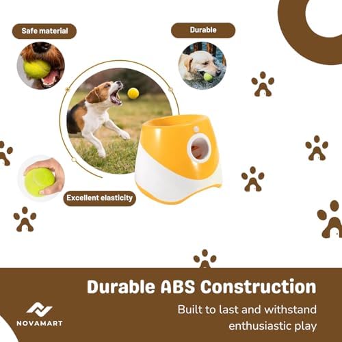 Dog Ball Launcher – Automatic Dog Ball Thrower for Small and Medium Dogs, Interactive Pet Toy with 6 Mini Tennis Balls & Adjustable Launch Distance, Indoor & Outdoor Play