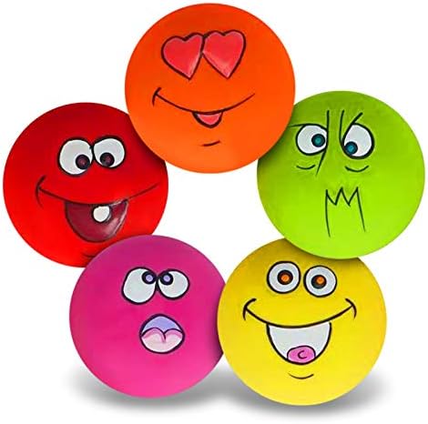 N-S Dog Toy,Squeaky Dog Toys Chewing Durable Teething Latex Rubber Soft Interactive Fetch Play Dog Balls with Funny Face for Puppy Small Medium Pet Dog (5PCS)