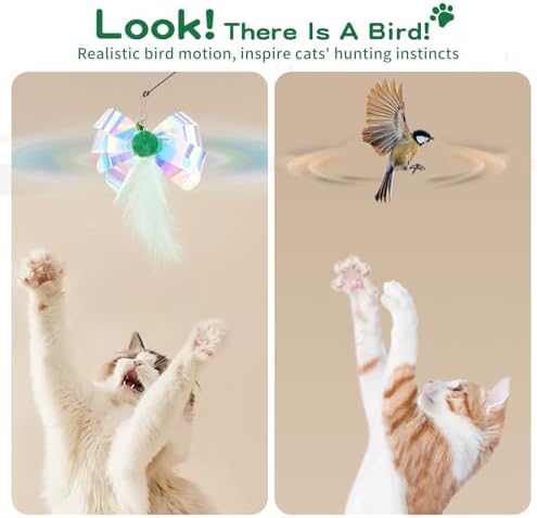 Pawaboo Cat Feather Wand Interactive Toy, 2 Feathers + 1 Wand with Bell
