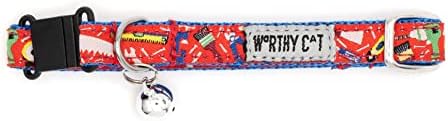 THE WORTHY DOG Halloween Pattern, Breakaway Cat Collar, with Bell, Red