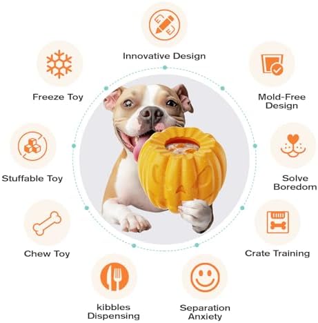 Slow Feeder Dog Bowls Frozen Treat Dog Toy, Interactive Treat Dispenser, Slow Feeder Ball & Enrichment Cup Pup Licking Toy for Large Medium Small Dogs and Cats, 3.5 Inch Pumpkin-Shaped