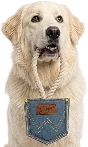 Wrangler Denim Pocket Rope Toy for Dogs, Light Wash Dog Rope Toy