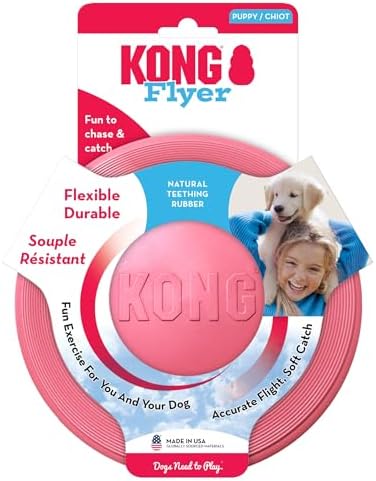 KONG Puppy Flyer, Soft Rubber Flying Disc Toy, for Small Puppies, Pink