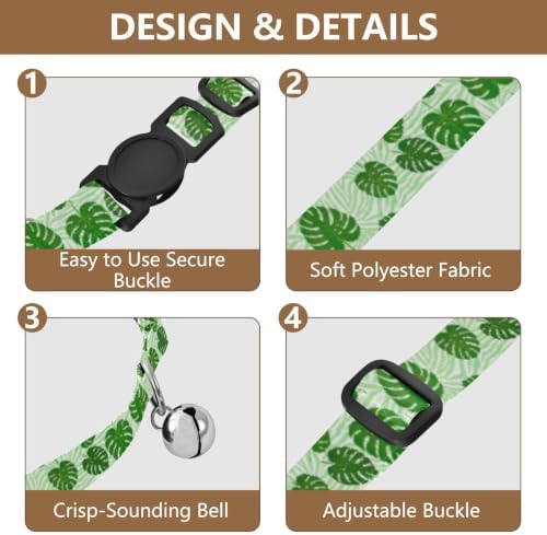 Monstera Palm Leaf Mint Easy to Clean Cat Collar 2 Pack Adjustable Pet Collar