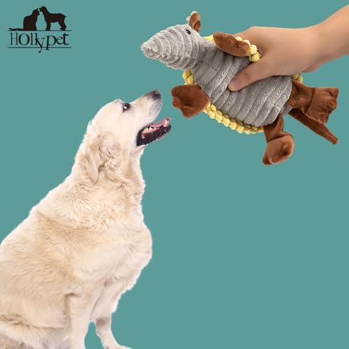 Hollypet Armadillo Squeaky Puppy Dog Toys for Small Medium Dogs, 8"