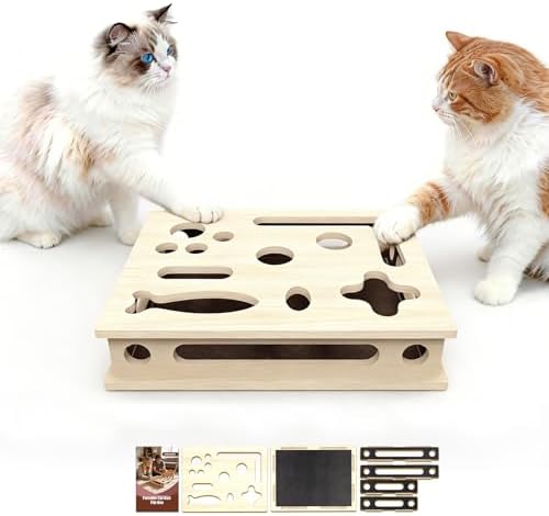 Cat Scratch Puzzle Enrichment Box, Large Solid Wood with Sandpaper Inside