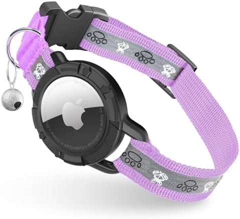 Reflective AirTag Cat Collar, Integrated Cat Collar with Air Tag Holder | Built in AirTag Holder, Adjustable 7-13in for Cats, Kittens and Puppies, Safety Elastic Band, Reflective for Night Walking