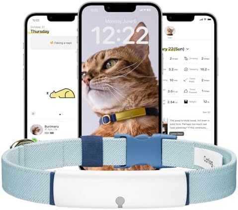 Health Tracker for Cats - Smart Cat Collar with Safety Breakaway Buckle for Indoor Cats, Wellness Alerts, Real-time Monitoring (White×Ice Blue,S)