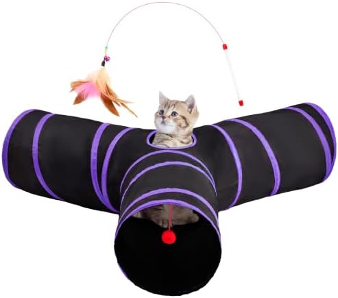 Tempcore Cat Tunnel, 3-Way Collapsible Toy, Large Size Black & Purple