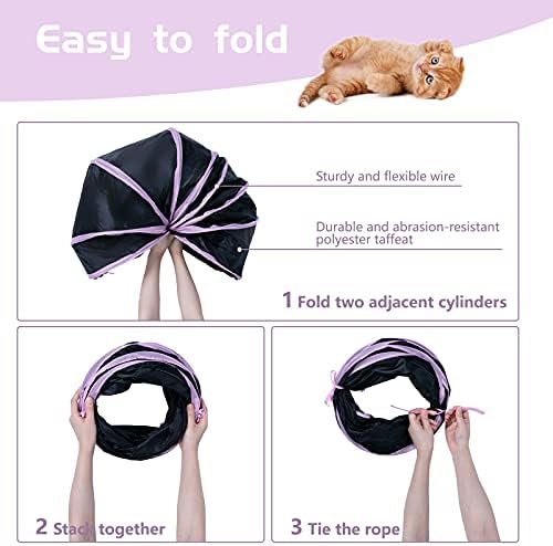 Sheldamy Cat Tunnel, S-2-Way Cat Tunnels for Indoor Cats, Collapsible Cat Play Tunnel, Interactive Toy Maze Cat House with 1 Play Ball for Cats, Puppy, Kitty, Kitten, Rabbit (Pink & Black)