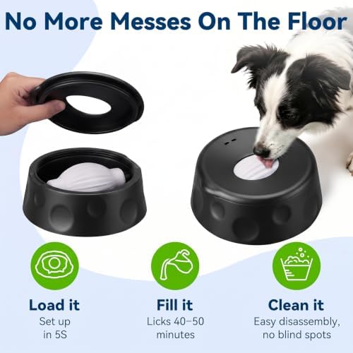Dog Lick Bowl Ball Slow Feeder, Licking Bowl for Liquid Treat with Rolling Spin Sphere Roller Licker, Licky Feed Calming Anxiety Relief Enrichment Yogurt (Black)