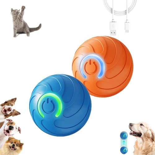 2PCS Smart Jumping Ball for Dogs,Duraspin Dog Bouncing Ball,Automatic Rolling,Interactive Bouncing Toys for Small Dogs,Puppy Toys,Dog (Orange+Blue)