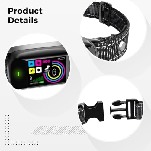 Dog Bark Collar for Small Dogs, Smart Vibration Training Collar, Color Screen, Reflective Nylon Strap, Adjustable Sensitivity, IP67 Waterproof, Fits 7.9-19.7 in Neck
