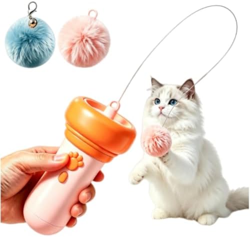 Hands-Free Electric Cat Toy Interactive Teaser Entertainment Toy for Kitten, One-Click Pop Out & Auto Retractable Cat Wand Toy with Soft Balls, Kitten Teaser Toys for Indoor Cats (Pink)