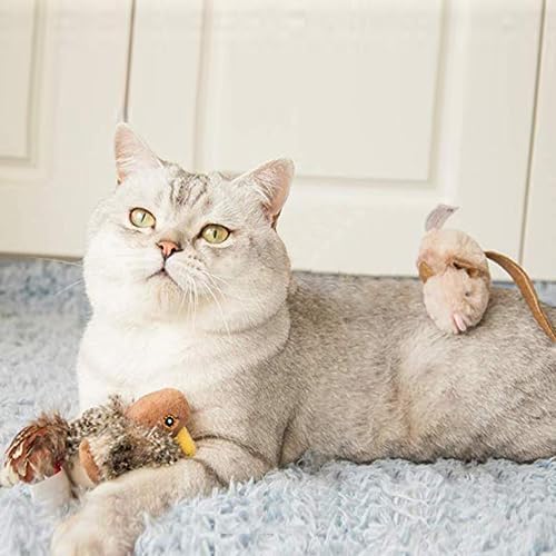 Gigwi Automatic Cat Toys Pack, Interactive Electronic Squeaky Animals Bird and Mouse, Plush Toys for Cats to Play Alone, 2 Pcs