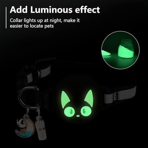 Reflective Breakaway Cat Collar for AirTag (1st & 2nd Gen) Holder - Waterproof Safety Buckle Kitten Collar with Bell, Luminous Lightweight GPS Tracker Case for Apple for Air Tag (Blue)