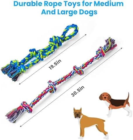 Feeko Heavy Duty Dog Rope Toys for Large Breed Aggressive Chewers, 2 Pack Indestructible Teeth Cleaning Tug of War Toy