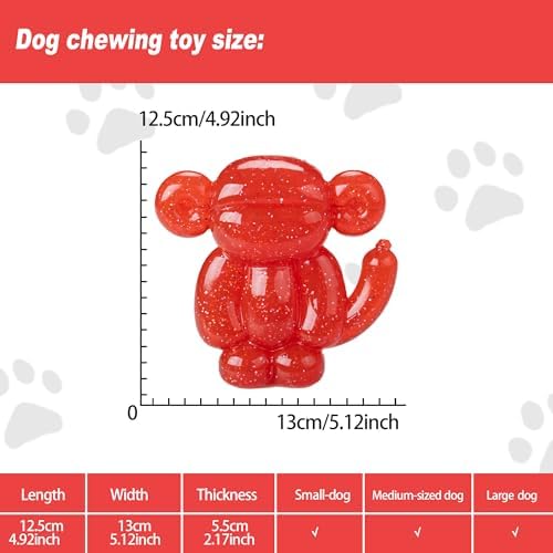 Monkey Dog Chew Toy, Indestructible Dog Rubber Toy for Medium & Large Dogs, Tough No Stuffing Puzzle Toy, Anxiety Relief & Dental Care, Interactive Cognitive Toy, 4.92inch (RED)