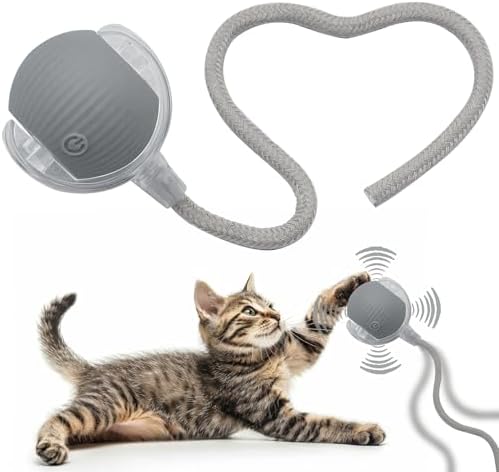 Interactive Cat Dog Toy Ball with LED Light, Automatic Rolling(Grey)