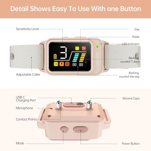 Bark Collar-Rechargeable Smart Barking Collar- Anti Bark Training Collar with Adjustable Sensitivity Beep Vibration Shock- Bark Shock Collar for Small Large Medium Dogs