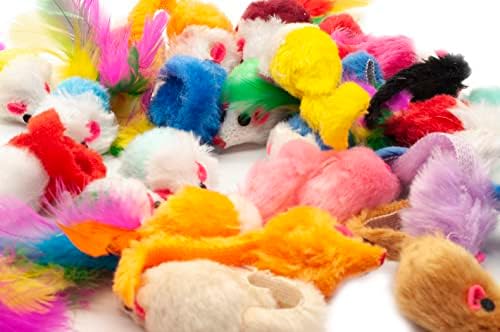 Fashion's Talk Assorted Mice Cat Toys Furry Rattle Mouse Kitten Toy Mini Mice for Indoor Cats Interactive Play Color Varies 24 Count