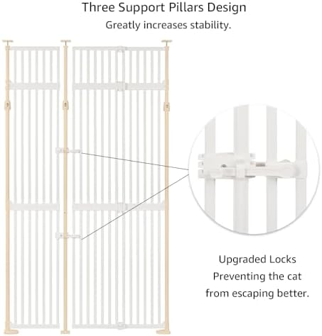 unipaws 86" High Extra Tall Cat Safety Gate, Auto Closing and No Drilling | Fit for 35"-51" Wide and 86"-98" Height Opening, Suitable for Doorway Hallway Stairs, Cat Dog Proof, Indoor Use, White