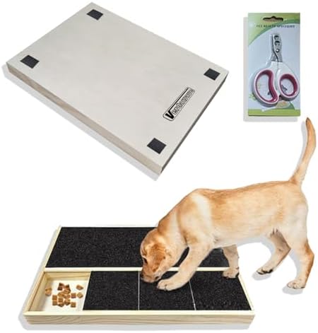 Dog Nail Scratch Pad with Treat Box & Pet Nail Clipper, Interactive Training Tool for Filing Dog Nails, Best for Small Dogs & Puppies, Not A Chew Toy