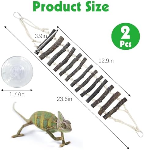 BNOSDM Reptile Bridge 2 PCS Wooden Climbing Ladder Hanging Swing 23.6in