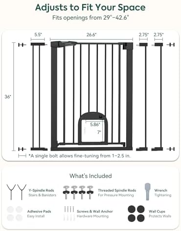 Babelio 36" Tall Baby Gate with Cat Door, CatPrivilege III, 29-43"