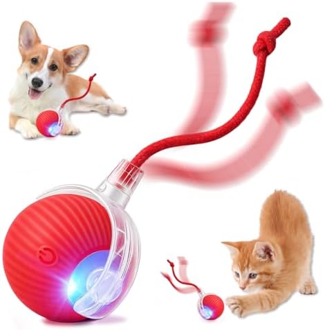 Interactive Cat Toy Ball - Speedy Motion Activated Rolling Toy for Indoor Cats, Smart Automatic Moving Stimulation to Keep Them Busy, Fun Cat Toys for Bored Adult Cats & Dogs（Red）