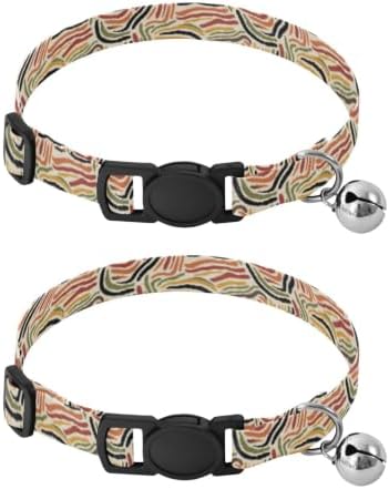 2 Pack Pet Collar Lines Stripes Kitten Bell Collar, Adjustable 10.6 to 17.1 Inches
