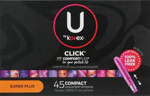 U by Kotex Tampons, Click Compact, Super Plus Absorbency, Unscented, 45 Count (Pack of 4)