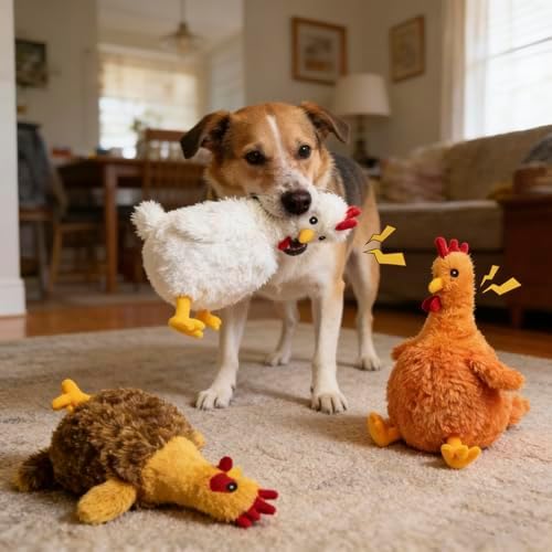 Squeaky Stuffed Dog Toys – Fat Plush Chicken Chew Toy, Cute & Funny Interactive Puppy Toy for Small, Medium & Large Dogs(Orange Chick)
