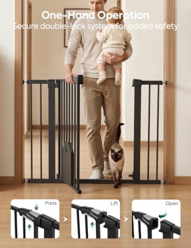 Babelio 36" Tall Baby Gate with Adjustable Cat Door, CatPrivilege I, 29-43" | Auto Close, Safety Gate for Stairs, Easy Walk Thru with Pet Door, Includes 4 Wall Cups and 3 Extension Pieces, Black