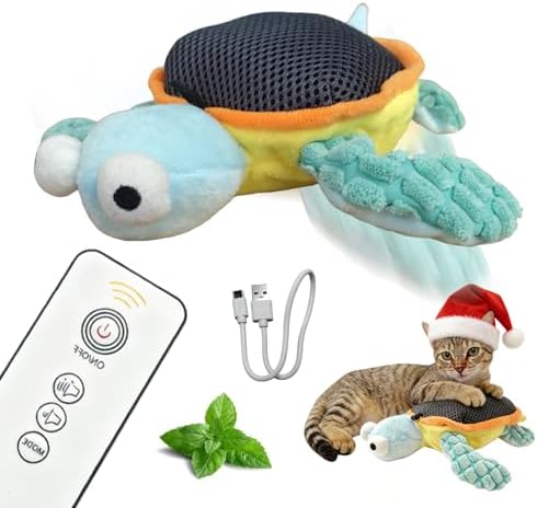 Puffluv Flapping Cat Toy,Can NOT Fly Rechargeable Interactive Turtle with Remote, Auto Beating Wings & Chirping 3 Modes, with Tpye-c and Catnip for Indoor Kitten Fun & Exercise
