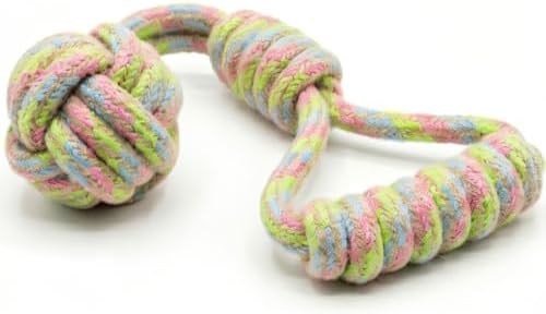 Tug of War Dog Toy 12 Inch Eco Cotton Interactive Dog Rope Toy with Grip Handle & Rope Tug Ball with Natural, Non-Toxic Dyes Tug Toy for Medium & Small Dogs (Rainbow)