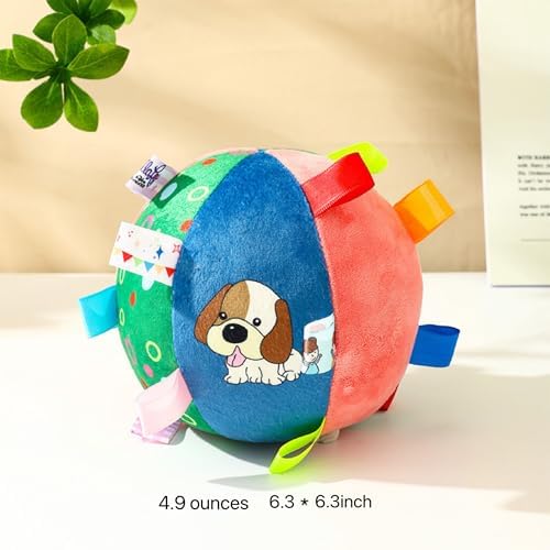TRAVEYO Plush Dog Toy Ball, Built-in Bell Interactive Fetch Toy, 6.3 Inch Soft Stuffed Cotton Chew Ball, Durable Washable Sensory Play Toy for Small Medium Large Dogs