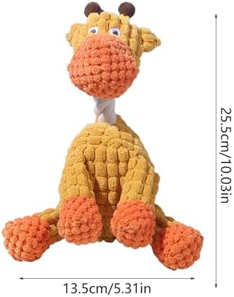 Indestructible Giraffe Chew Toy with Squeaking Sound for Aggressive Dogs Cute Pet Teething Plaything Sturdy Interactive Gnawing Entertainment for Small & Medium Breeds (Orange, 13.5x25cm)