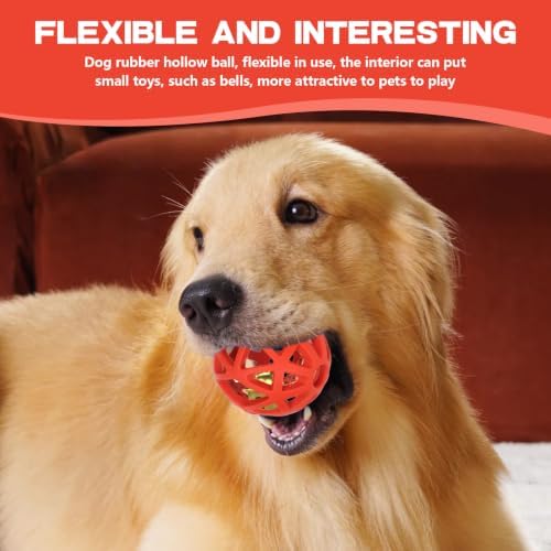 Chewing Pet Toy Ball, 2.75in Rubber Dog Balls, Red Hollow Bell Balls, Interactive Pet Toys Roller, Protable Hollow Ball Dog Toy for Indoor and Outdoor Tranning Pets