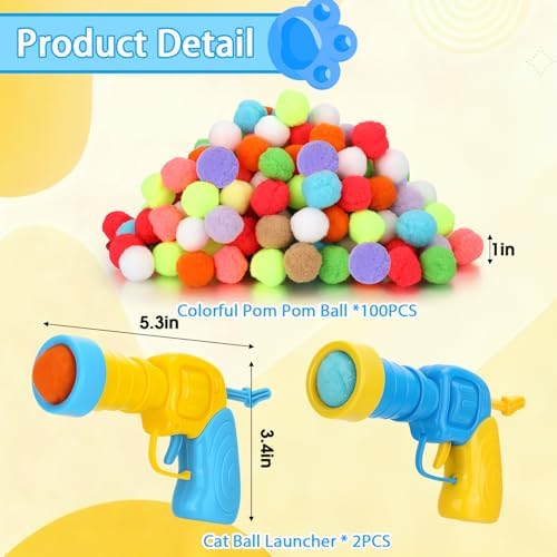 Mity rain 102PCS Cat Ball Launchers & Pom Pom Balls Interactive Cat Toy Set