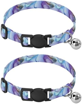 Watercolor Swirls Pastel Purple Cat Collar Breakaway with Bell 2 Pack Small Dog Collar Adjustable Length 10.6" to 17.1"