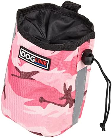Dogline Dog Treat Pouch: Puppy Training Bag, Pet Kibbles and Snacks Holder, Litter Waste Bags Dispenser with Adjustable Drawstring Closure, Large Capacity with Mesh Pocket, Strong Nylon Material