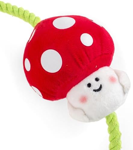 Fuzzl Tugga Magic Shrooms Dog Toy 75cm - Rope Latex and Plush Dog and Puppy Throw Fetch and Tug with Squeaker Mushrooms Enrichment