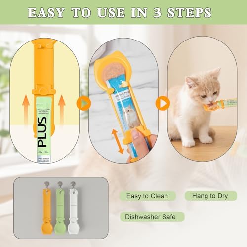 AZY 3PCS Cat Treat Dispenser Spoon Set for Wet Food – Mess-Free Cat Treat Spoon Squeeze Feeder for Lickable Treats, Long Handle Cat Food Spoon for Cats & Small Pets